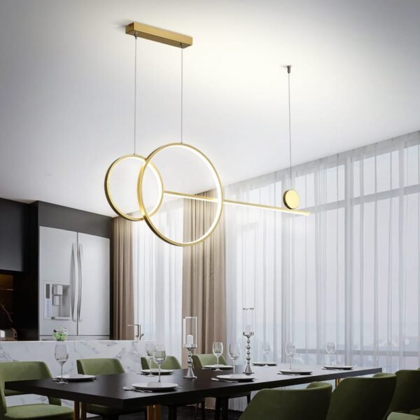 Moderne Eenvoudige Led Kroonluchter Eetkamer Eiland Zwart Wit Gouden Hanger Lamp Restaurant Bar Kantoor Ronde Ringen Opknoping Licht