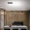 Moderne Eenvoudige Led Kroonluchter Eetkamer Eiland Zwart Wit Gouden Hanger Lamp Restaurant Bar Kantoor Ronde Ringen Opknoping Licht