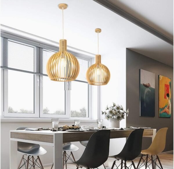 YNDD Modern Pendant Lights Wood E27, Creative Wooden Art Bird Cage Lighting Tea House Hot Pot Restaurant Lamp Small Chandelier for Living Room House Villa Bar Loft Bedroom Light (Black) 23CM*32CM