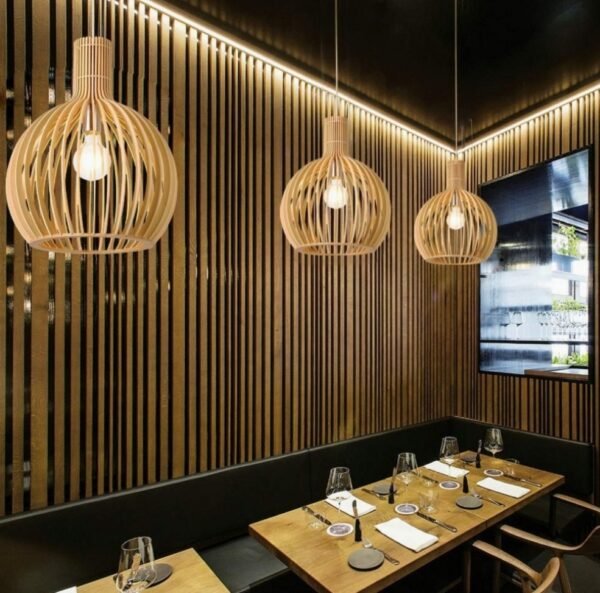 YNDD Modern Pendant Lights Wood E27, Creative Wooden Art Bird Cage Lighting Tea House Hot Pot Restaurant Lamp Small Chandelier for Living Room House Villa Bar Loft Bedroom Light (Black) 23CM*32CM